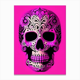 Skull With Intricate Henna Designs 4 Pink Pop Art Canvas Print