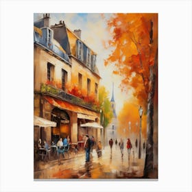 Paris city countryside, cafes, people, trees, old autumn oil paints. Faded colours.4 Canvas Print