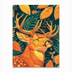 Deer In Autumn Leaves 1 Canvas Print