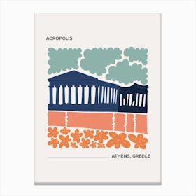 Acropolis   Athens, Greece, Warm Colours Illustration Travel Poster 2 Canvas Print