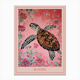 Floral Animal Painting Sea Turtle 4 Poster Canvas Print