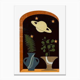 Saturn And Plants Canvas Print