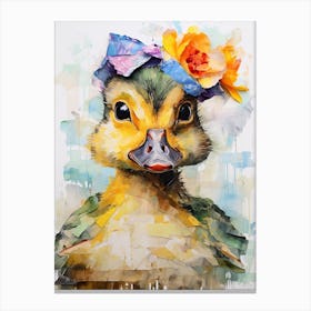 Mixed Media Floral Duckling Collage 1 Canvas Print