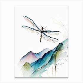 Dragonfly Flying Across Mountains Minimalist Watercolour 1 Canvas Print
