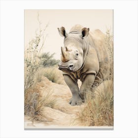 Rhino Walking Through Nature Vintage Illustration 3 Canvas Print