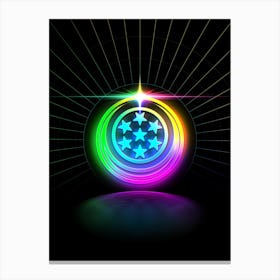 Neon Geometric Glyph in Candy Blue and Pink with Rainbow Sparkle on Black n.0252 Canvas Print