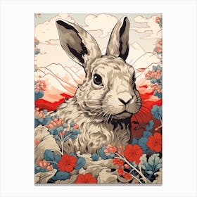 Rabbit Animal Drawing In The Style Of Ukiyo E 4 Canvas Print