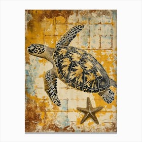Sea Turtle & Star Fish Textured Collage 1 Canvas Print