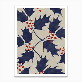 Beige and Navy Holly Berries Canvas Print