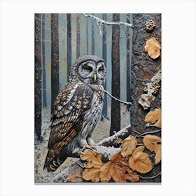 Boreal Owl Relief Illustration 4 Canvas Print