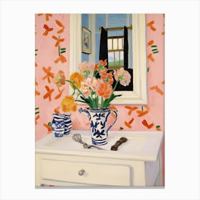 Bathroom Vanity Painting With A Freesia Bouquet 4 Canvas Print