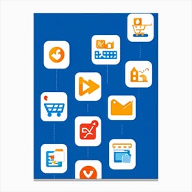 A Collage Of Flat Design Icons Representing Web Browsing E Commerce Transactions Digital Storefron (2) Canvas Print