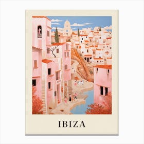 Ibiza Spain 3 Vintage Pink Travel Illustration Poster Canvas Print