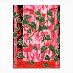 Pink And Red Plant Illustration Devils Ivy 1 Canvas Print