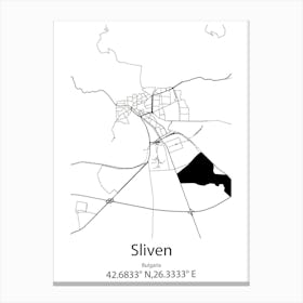 Sliven,Bulgaria Minimalist Map Canvas Print