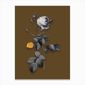 Vintage Provence Rose Black and White Gold Leaf Floral Art on Coffee Brown n.1122 Canvas Print