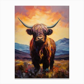 Warm Tones Impressionism Style Paintingh Of Highland Cow In The Valley 3 Canvas Print