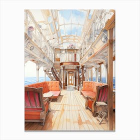 Titanic Ship Interiors Bright Pencil Drawing 3 Canvas Print