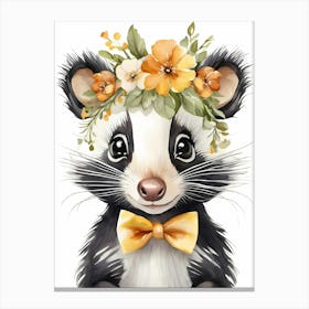 Baby Skunk Flower Crown Bowties Woodland Animal Nursery Decor (26) Canvas Print