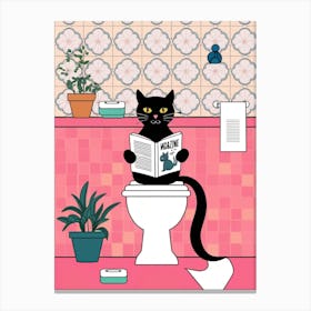 Cat Reading A Book On The Toilet Canvas Print