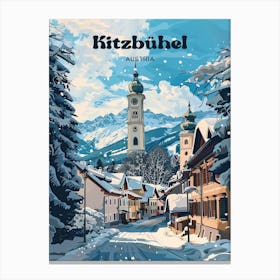 Kitzbuhel Austria Ski Town Travel Illustration Canvas Print