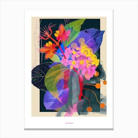 Lantana 2 Neon Flower Collage Poster Canvas Print