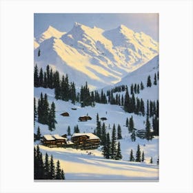Courchevel, France Ski Resort Vintage Landscape 2 Skiing Poster Canvas Print