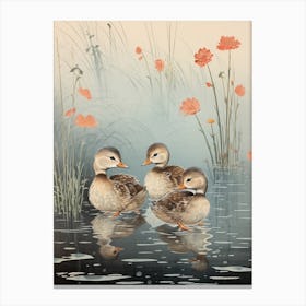 Ducklings In The Water Japanese Woodblock Style 7 Canvas Print