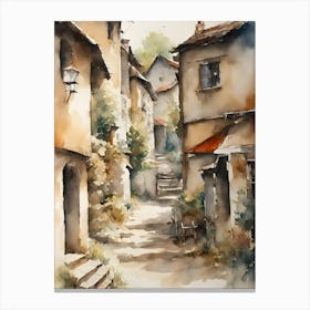 Watercolor Of A Village Canvas Print