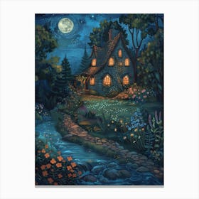 Fairytale House At Night Canvas Print