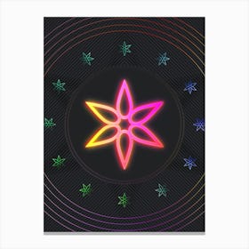 Neon Geometric Glyph in Pink and Yellow Circle Array on Black n.0432 Canvas Print