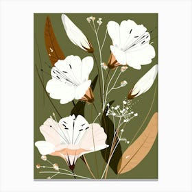 White Flowers On A Green Background Canvas Print