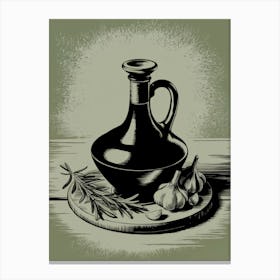 Vintage Olive Oil And Garlic Canvas Print