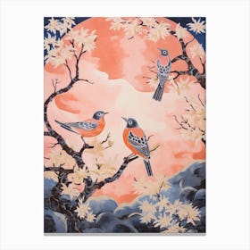 Vintage Japanese Inspired Bird Print European Robin 1 Canvas Print