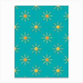 Sunny Days Teal And Yellow Radiant Sunburst Pattern Canvas Print