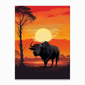 African Buffalo Sunset Silhouette 2 Canvas Print