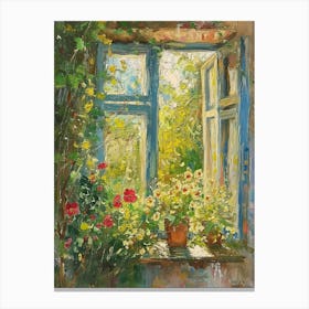 Geranium Flowers On A Cottage Window 2 Canvas Print