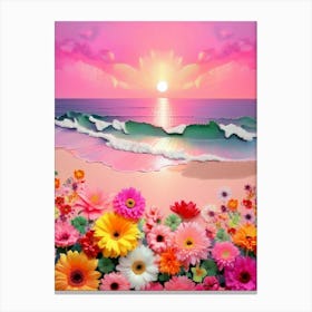 Sunset With Flowers 1 Canvas Print