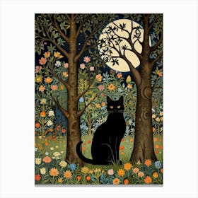 Cat In The Forest Style William Morris 1 Canvas Print