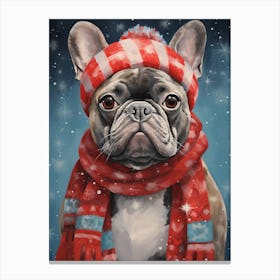 French Bulldog In Winter Canvas Print