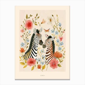 Folksy Floral Animal Drawing Zebra Poster Canvas Print