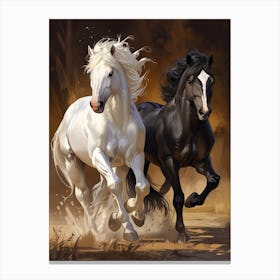 Black And White Horses Canvas Print