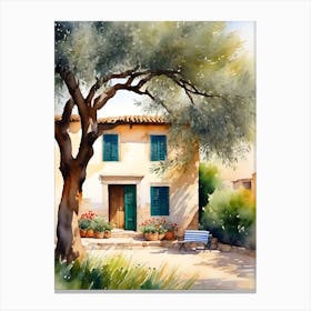 A House And An Olive Tree Canvas Print