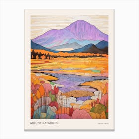 Mount Katahdin United States 2 Colourful Mountain Illustration Poster Canvas Print