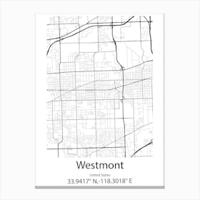 Westmont,United States Minimalist Map Stampe su tela