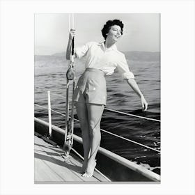 Ava Gardner Hanging On Sailboat Rigging Canvas Print