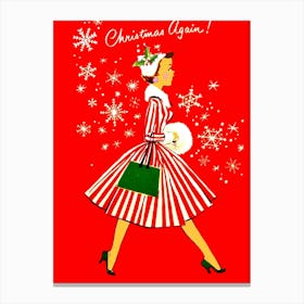 Christmas Shopping Girl With Snowflakes Canvas Print