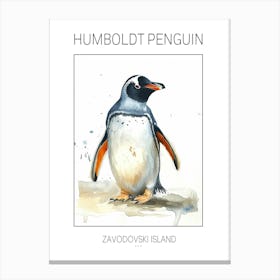 Humboldt Penguin Zavodovski Island Watercolour Painting 1 Poster Canvas Print