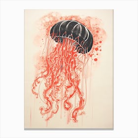 Jellyfish, Woodblock Animal Drawing 2 Canvas Print
