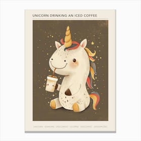 Unicorn Drinking An Iced Coffee Muted Pastels 1 Poster Canvas Print